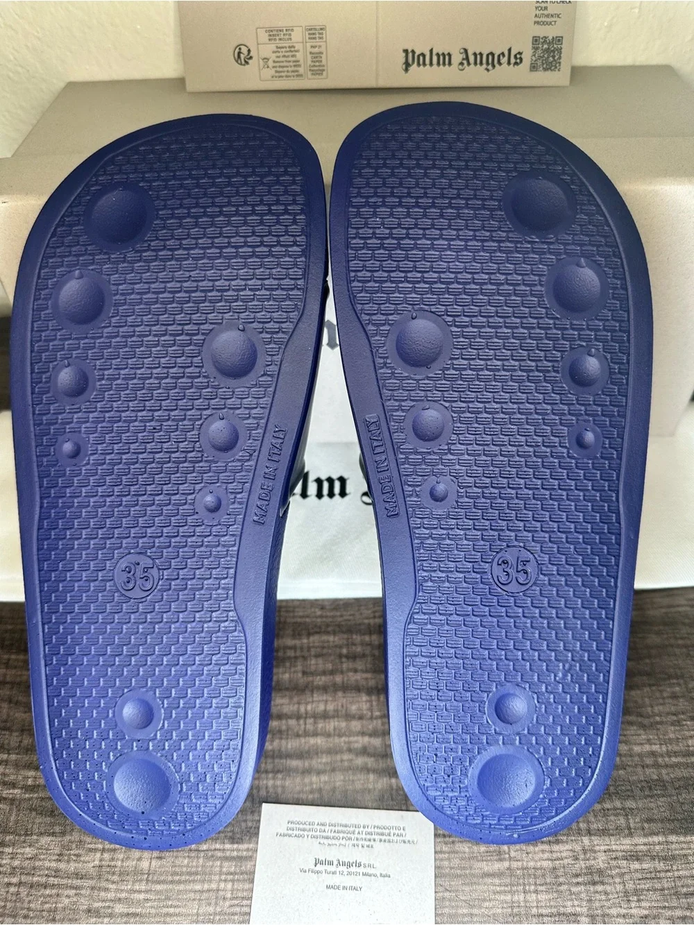 Palm Angels kids Navy Slide Sandals with Rainbow Lettering